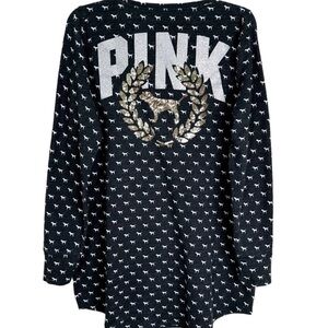 PINK Victoria's Secret  Black and Gray Dog Print Y2K Sleep Shirt